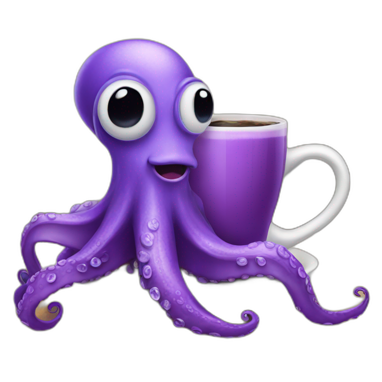 purple octopus drink cofee emoji