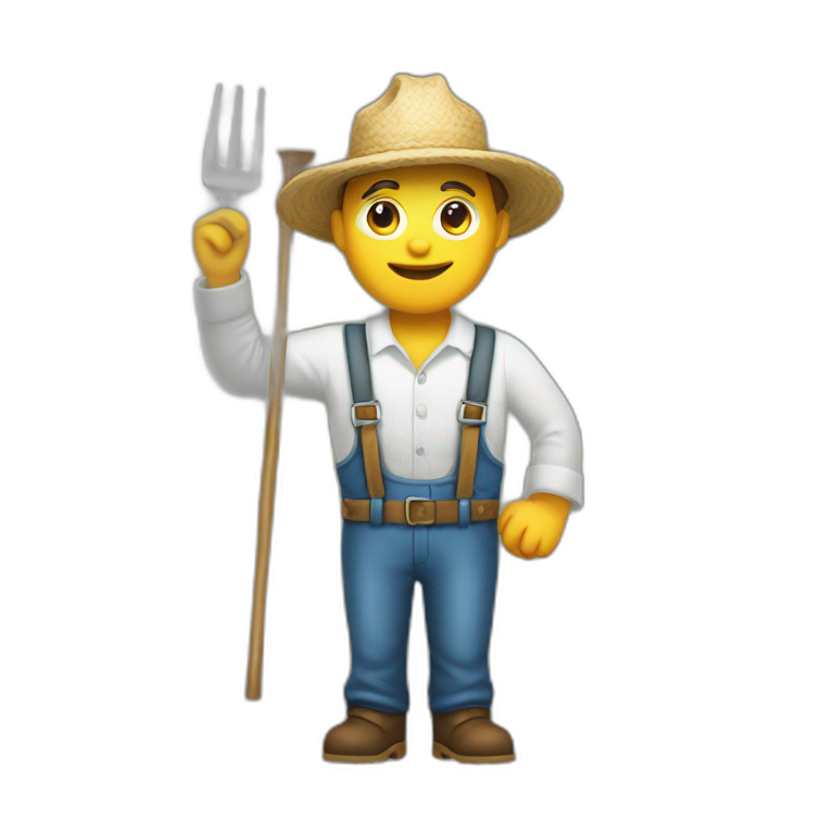 farmer emoji with pitchfork and saluting emoji
