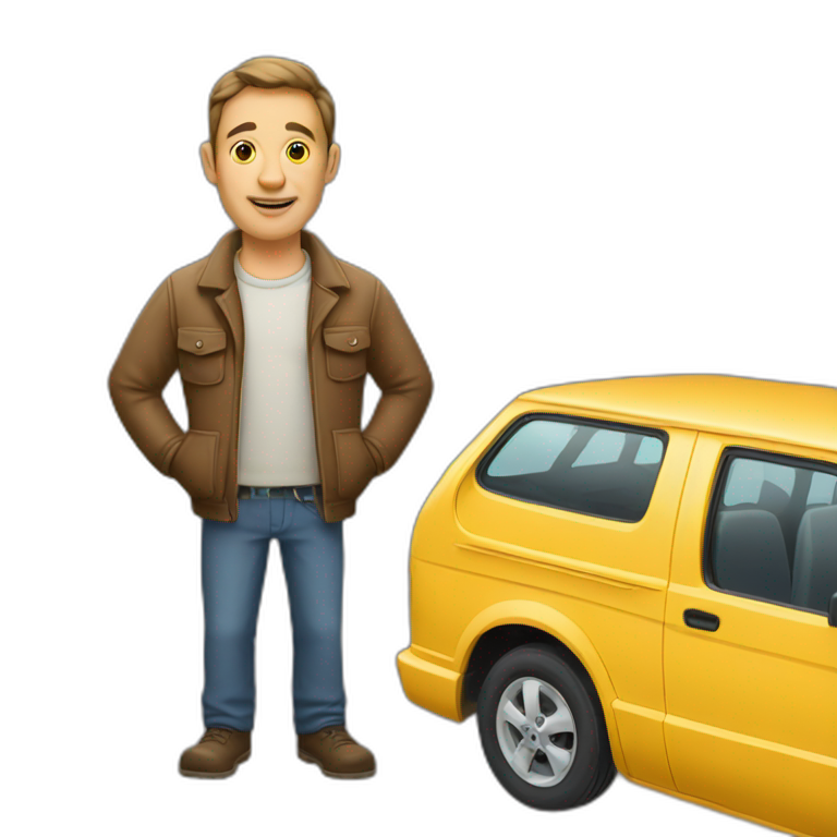 a man with a mulet next to a van  emoji