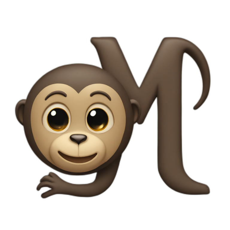M, m letter, alphabet with a monkey emoji