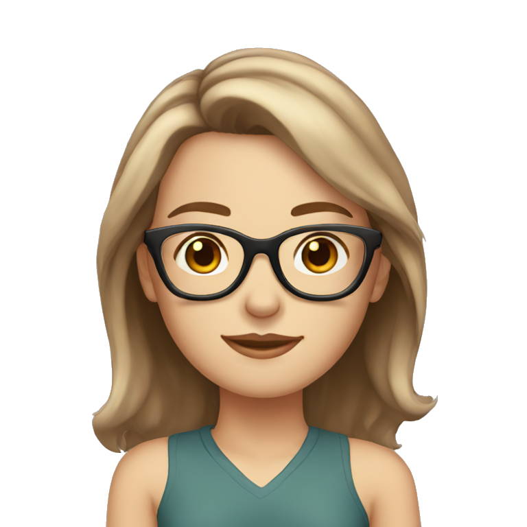 white girl with brown shoulder-length hair and glasses emoji
