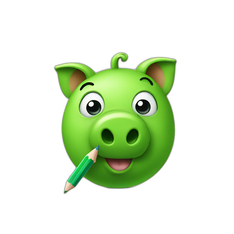green piggy holding a pencil emoji