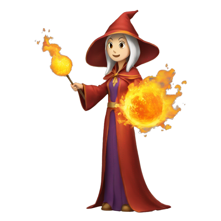 female wizard casts fireball emoji