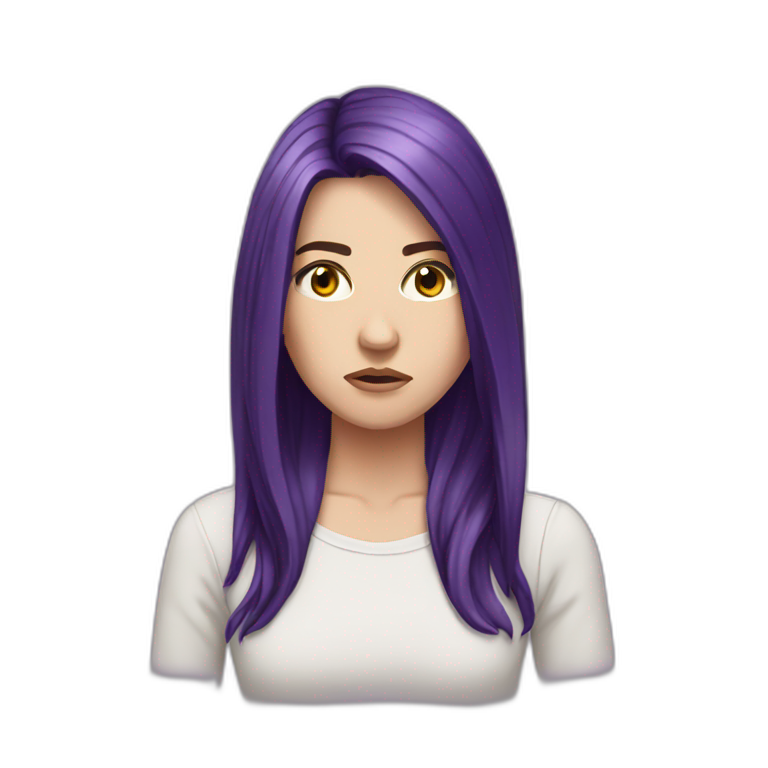 white girl long deep purple hair upset emoji