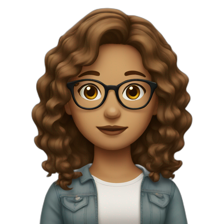 Girl with glasses Wavy brown hair emoji