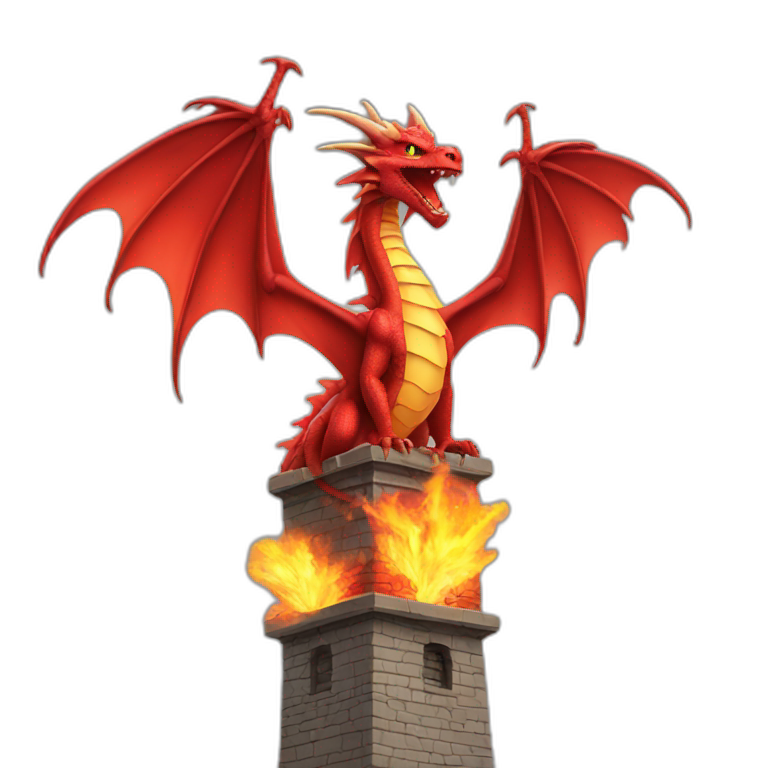 Red Dragon breathing fire on tower emoji