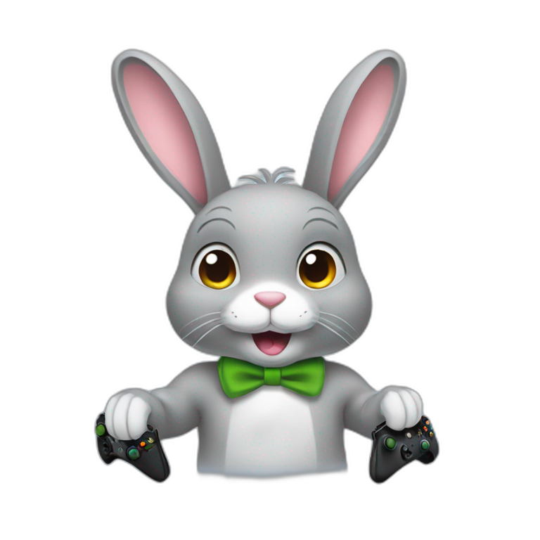 Grey rabbit with an xbox controller emoji