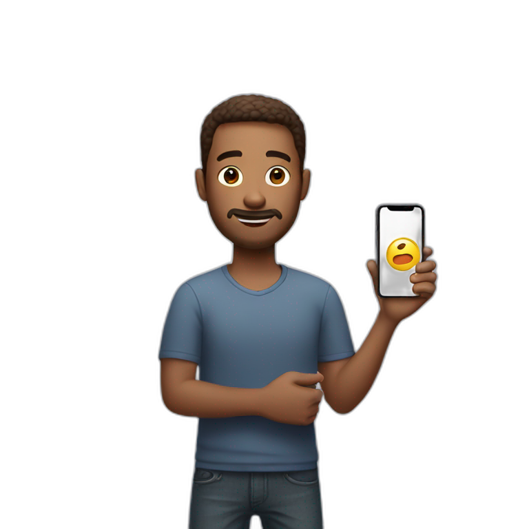 man with short brown cut holds iphone x in his hands emoji