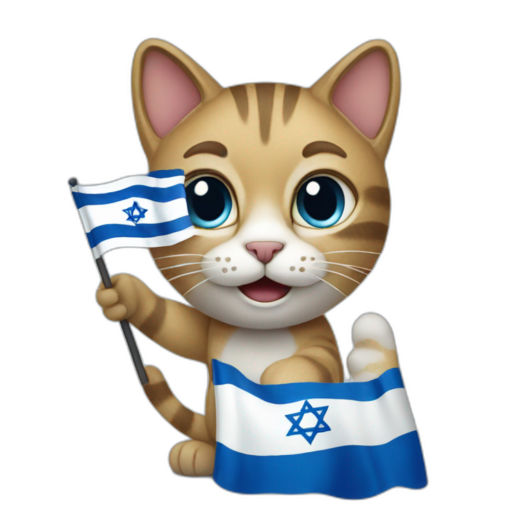 Cat waving Israeli flag emoji