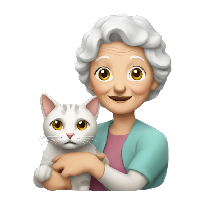 old woman with cat emoji