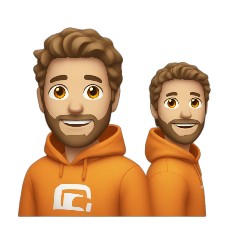 white dude smiling with a brown beard and short brown hair with an orange hoodie emoji