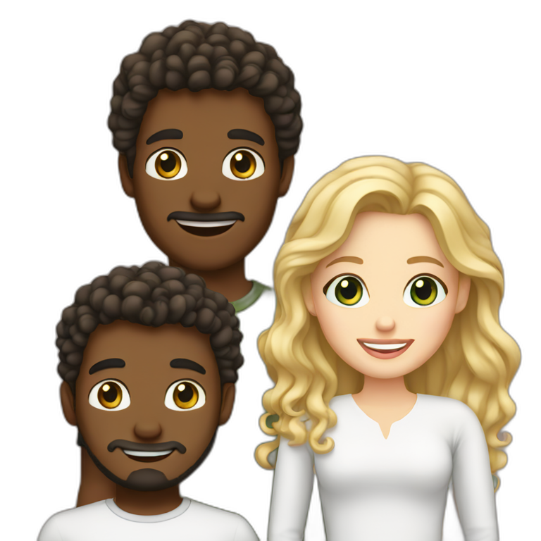 Couple, brown skin guy curly hair with a white girl blonde with teeth braces emoji