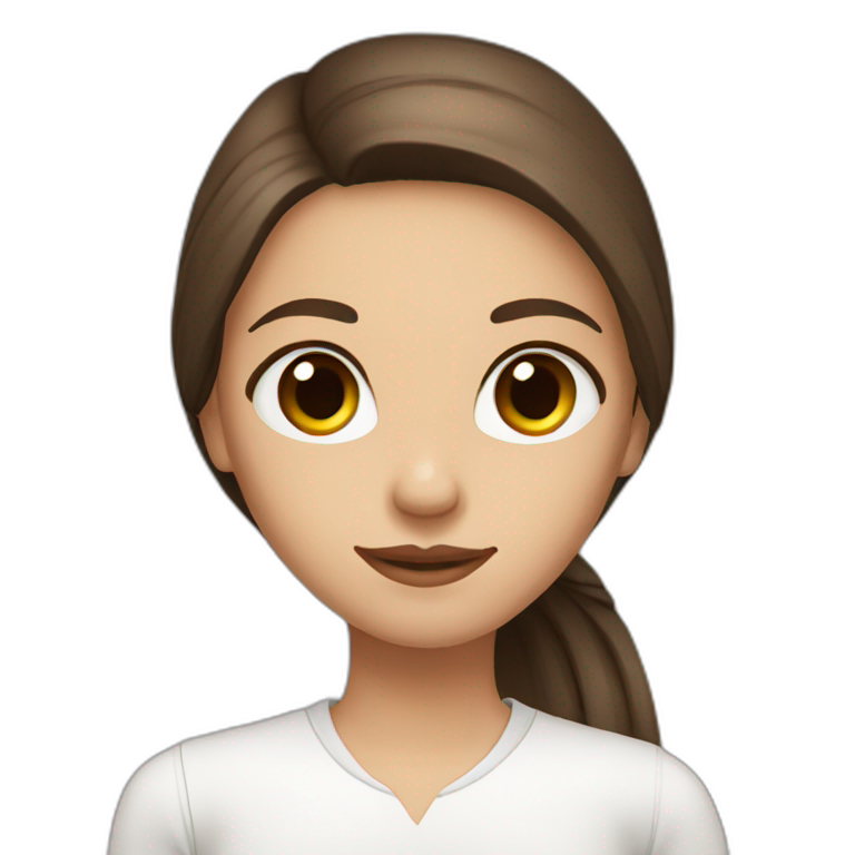 Girl with brown eyes and brown long straight hair and white shirt emoji
