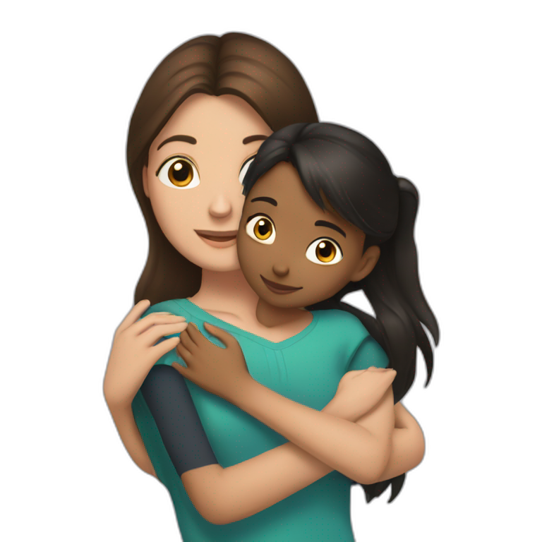 brunette girl hugging an Indian girl emoji