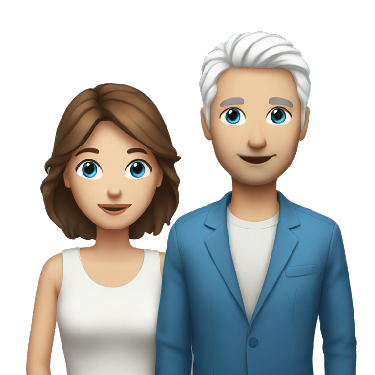 Woman with brown hair and man with white hair both with blue eyes emoji