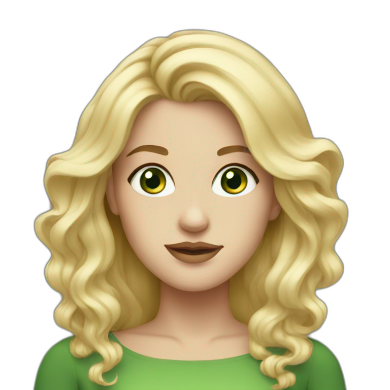 white woman, blonde hair, green eyes, beautiful emoji