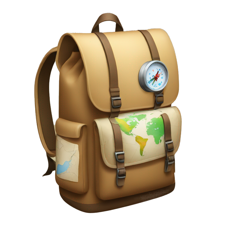 backpack with maps and compass emoji