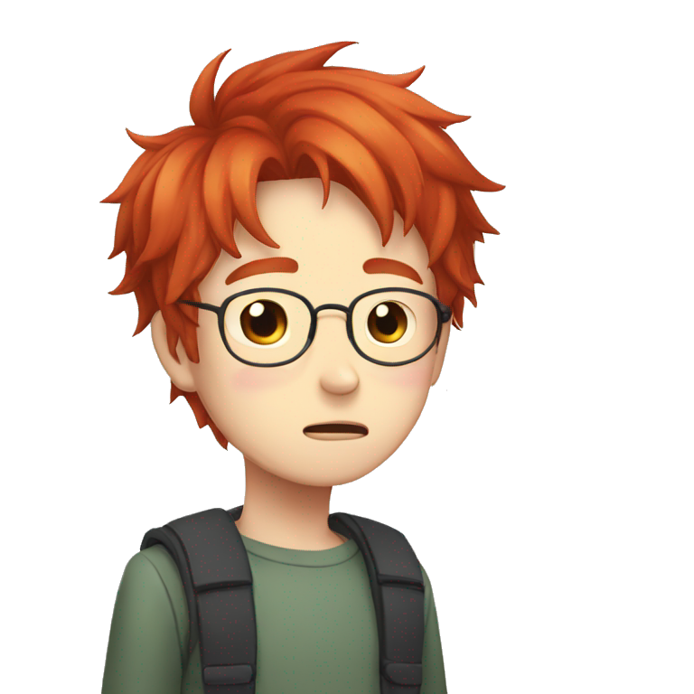 A boy with red hair, glasses, crying, anime emoji