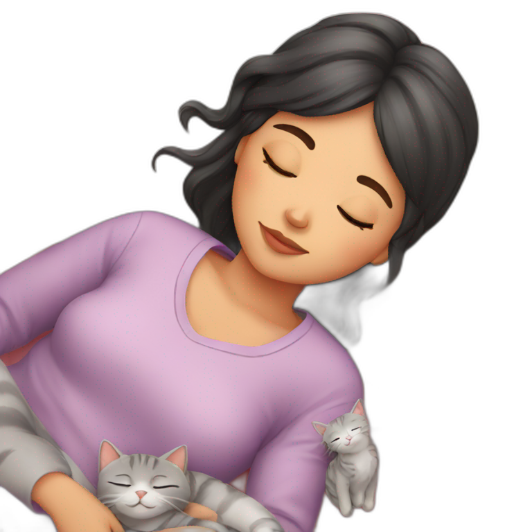 girl sleeping with 2 cats emoji