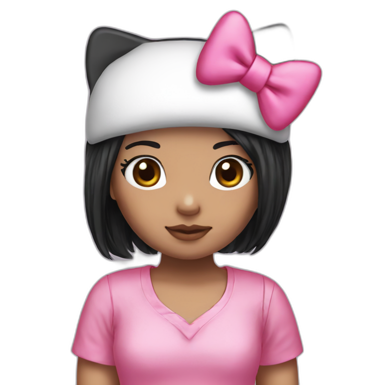 Hello Kitty straight black hair pink bow headband and pink outfit emoji