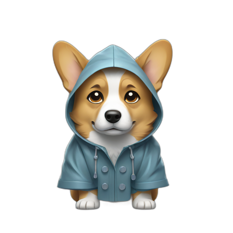 corgi wearing a rain coat looking sad emoji