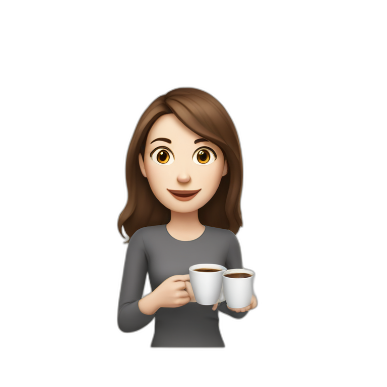 woman with brown hair and pale skin juggling coffee cups and mini laptops emoji