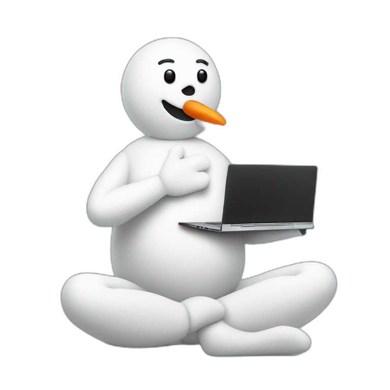snowman in a yoga position holding a laptop emoji
