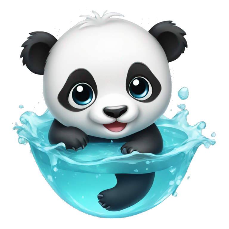 Baby panda in water cute emoji