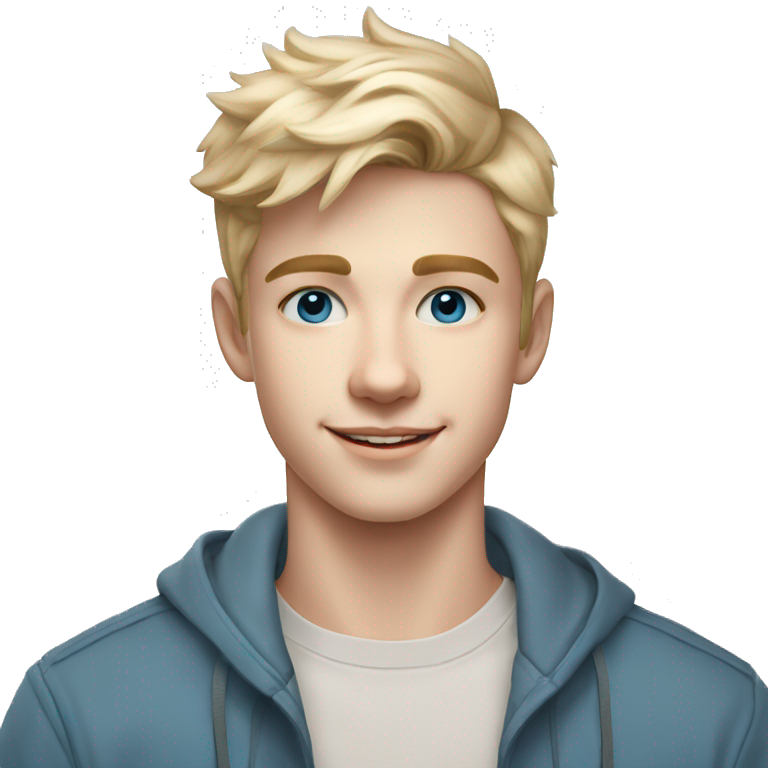 confident happy clean shaven pale teen boy with short blonde light hair blue eyes outdoor portrait emoji
