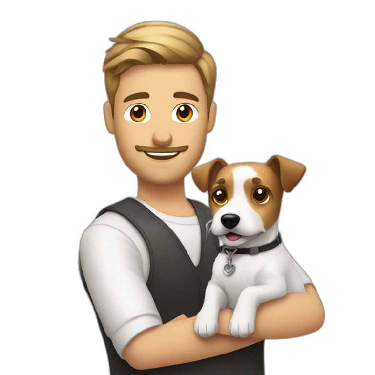 Modern hair cut Man with jack russell terrier dog emoji