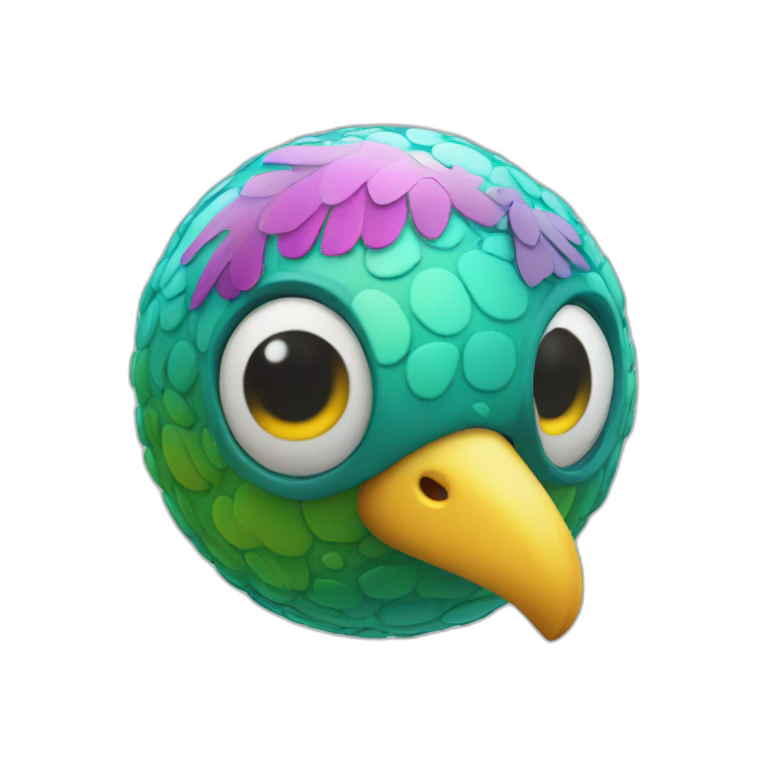 3d sphere with a cartoon wandering water Parrot skin texture with childish eyes emoji