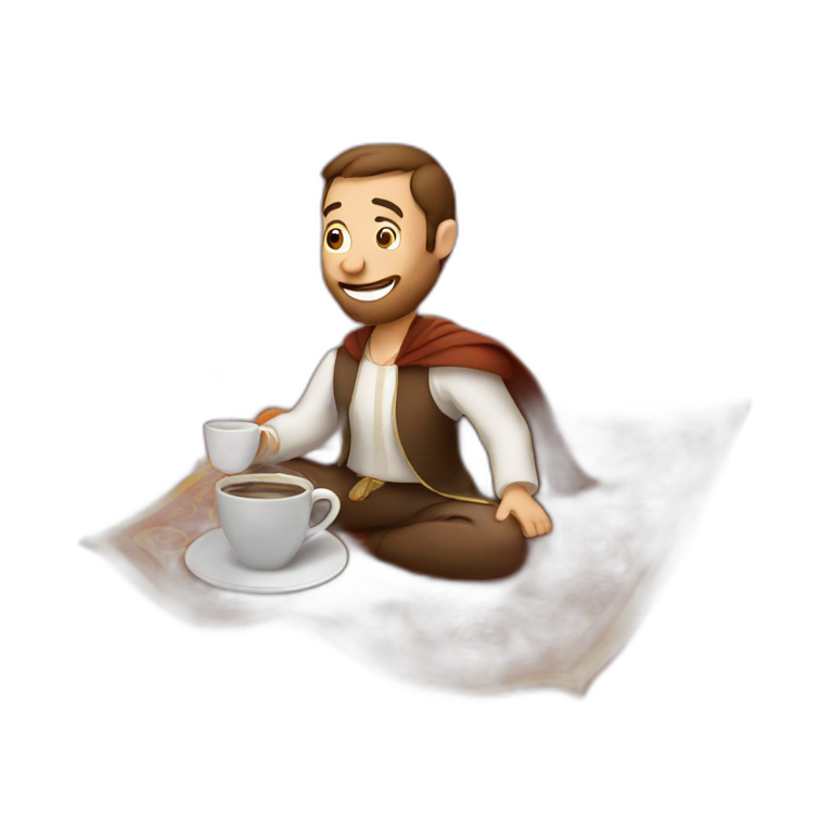 Person drinking coffee On a flying carpet emoji