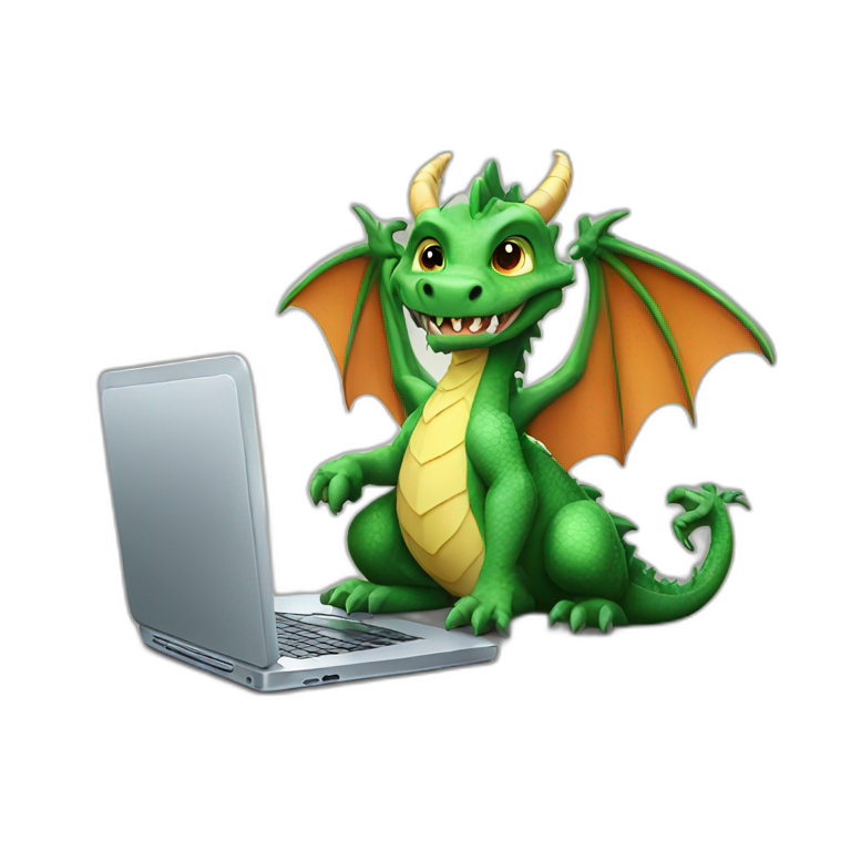 dragon holding up laptop screen emoji
