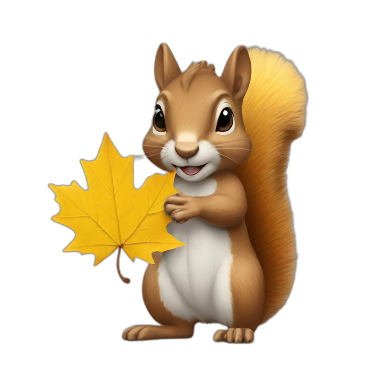squirrel with a yellow maple leaf emoji