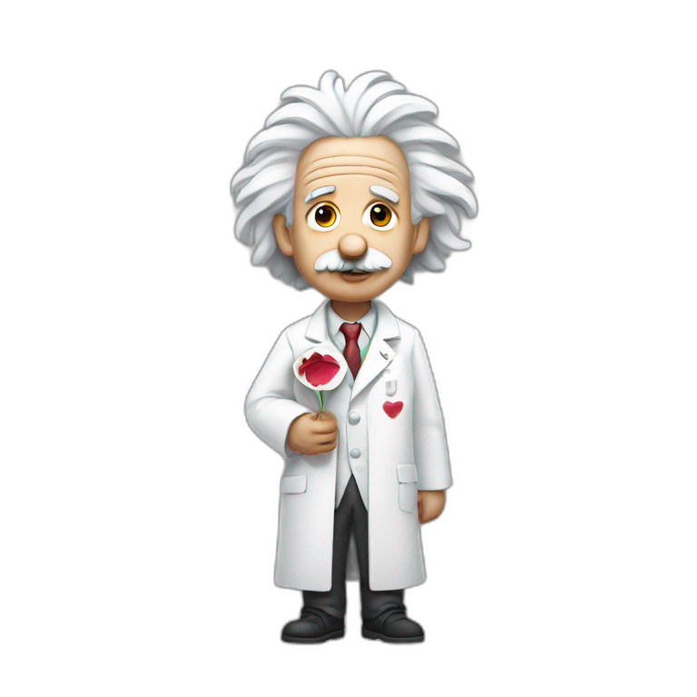  Einstein wearing a white coat with a bleeding heart in his hands emoji