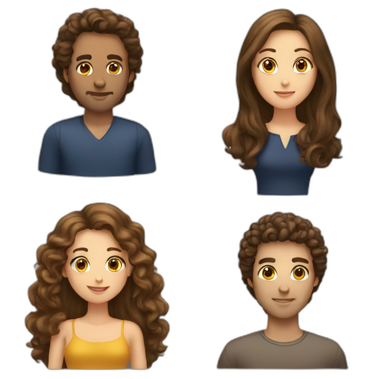 a couple woman with brown long straight hair, man with brown curly hair emoji