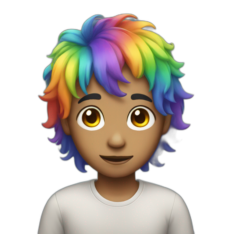 Boy with rainbow eyes and rainbow hair  emoji