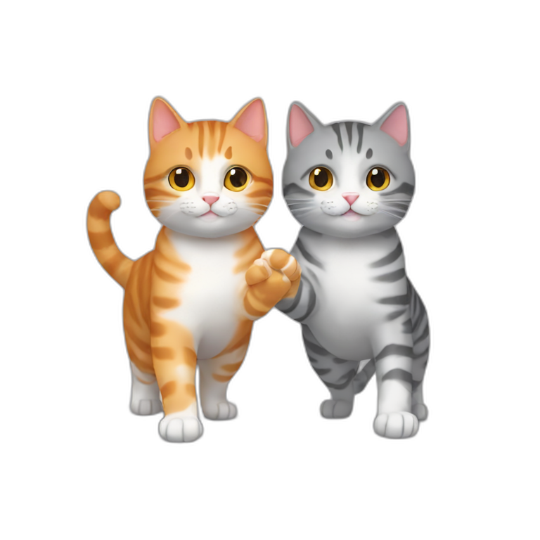 One ginger tabby cat and one gray tabby cat holding hands emoji