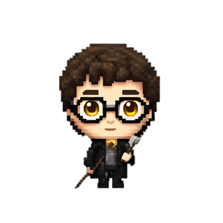 Detailed pixel art Harry Potter with wand emoji
