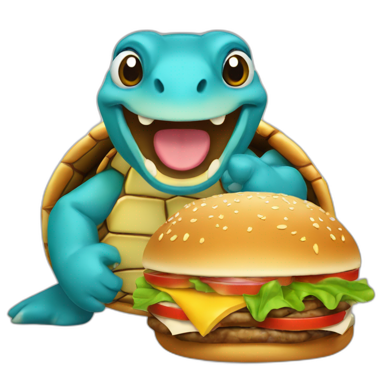 Tortue bleue qui mange un hamburger emoji