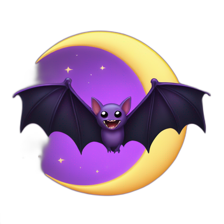 purple black vampire bat wings flying in front of large dripping crescent moon emoji