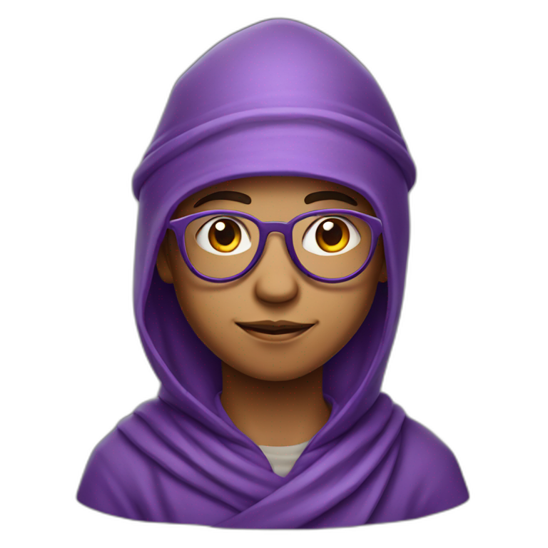 a purple monk boy with glasses wearing a hood style hat from ancient guatemala emoji