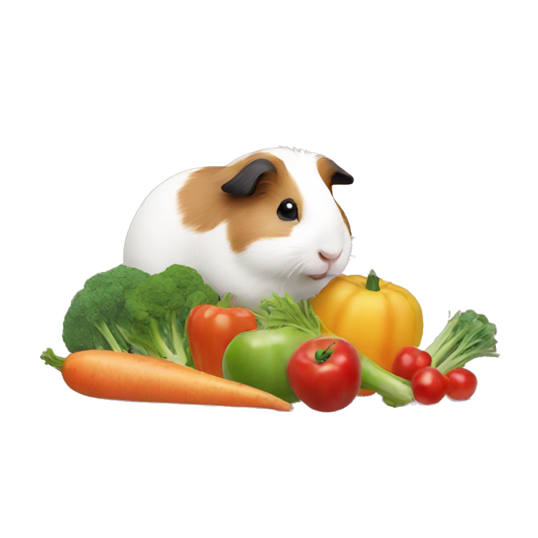 Guineapig playing on a pile of veggies and fruit emoji