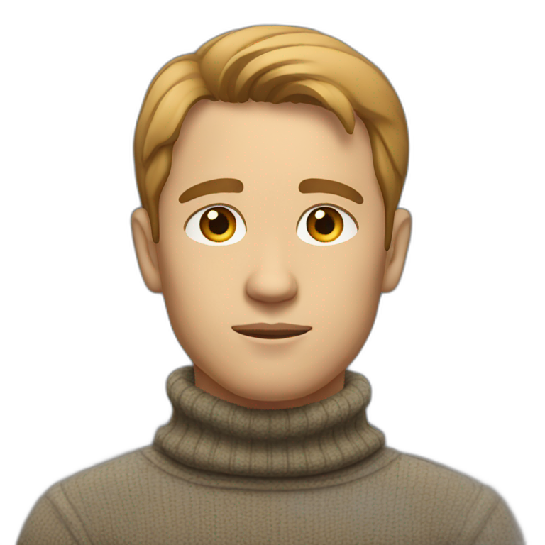 thoughtful guy in a turtleneck with light brown hair emoji