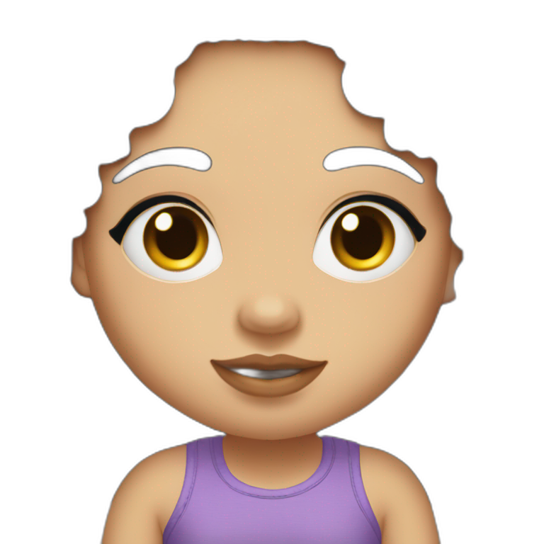 Embroidery of chubby girl with wavy black black hairs, mountain eyebrows smile emoji