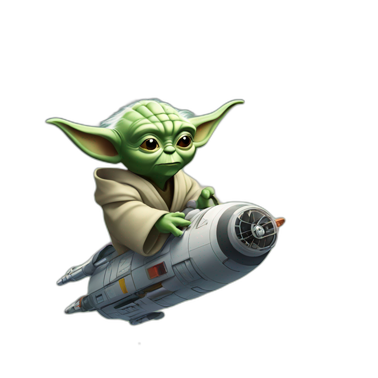 master yoda on rocket flying trough space emoji