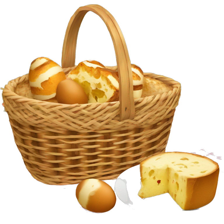 picnic basket with panettone, willow, easter eggs, with napkin  emoji