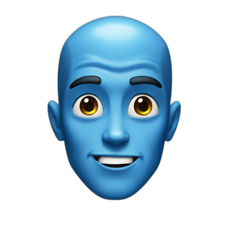 megamind looking right at you. a blue guy with big forehead emoji