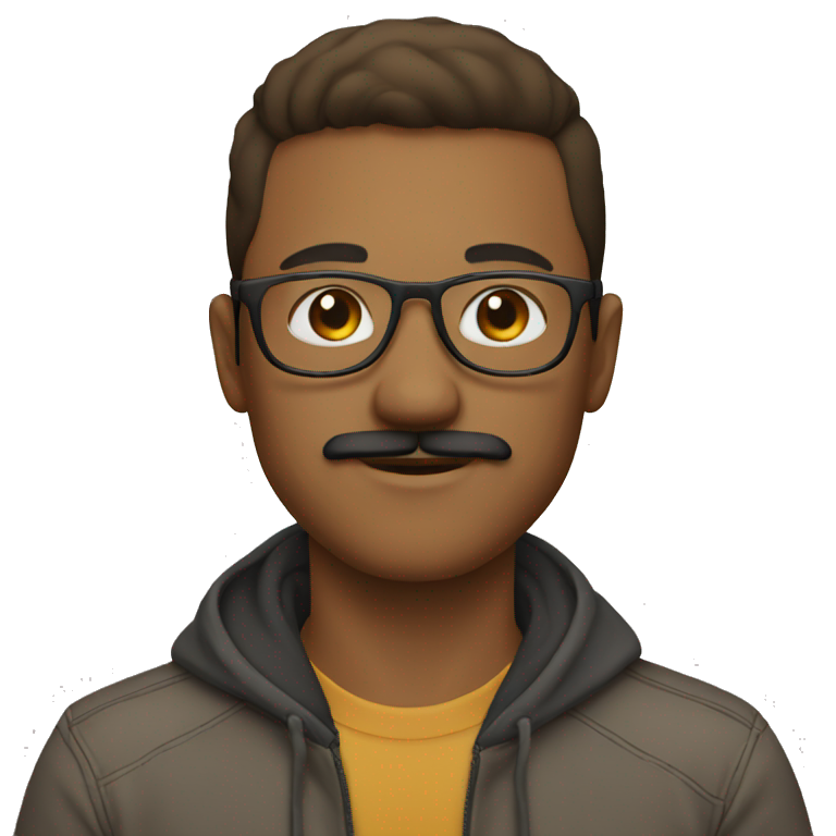 young man with moustache, light brown air and glasses emoji