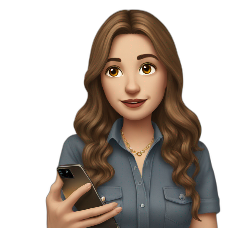 brown hair girl holding phone emoji